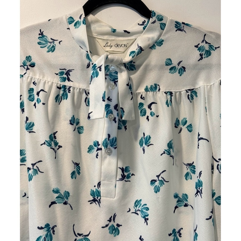 Vintage Lady Devon Floral Polyester Blouse w/ Neck Tie Size 14-16